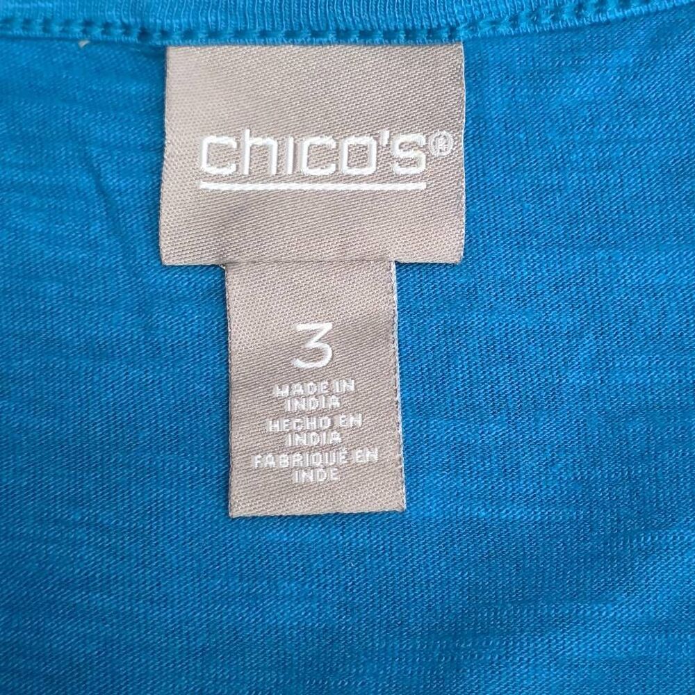Chico’s Blue Hooded Pullover 3/4 Sleeve Top Size 3 - Picture 5 of 7
